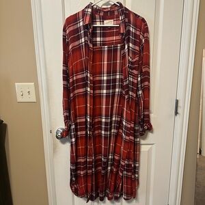 Dark Orange/Red Plaid Longline Shirt Dress